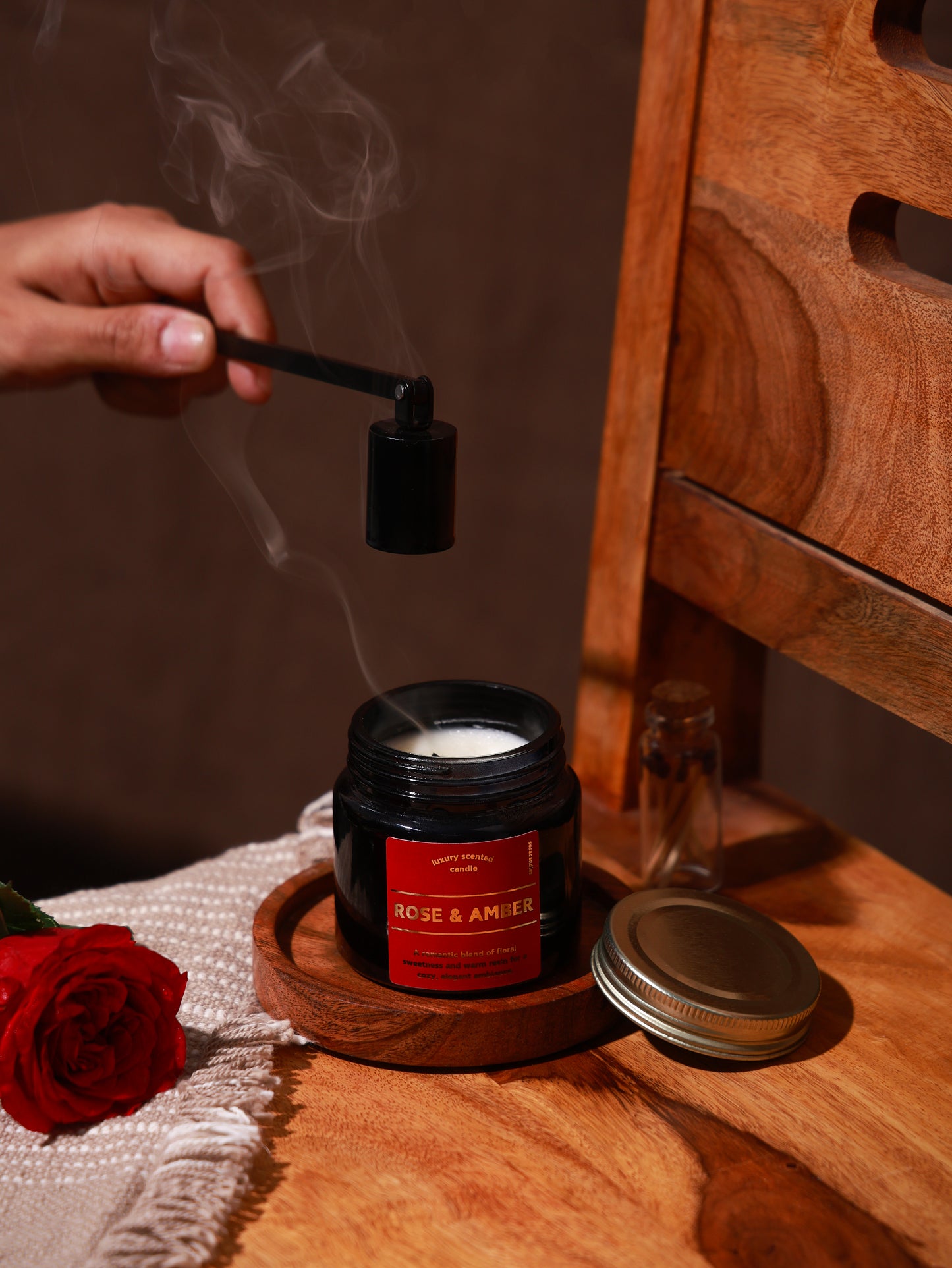 romantic candle with rose and amber blend