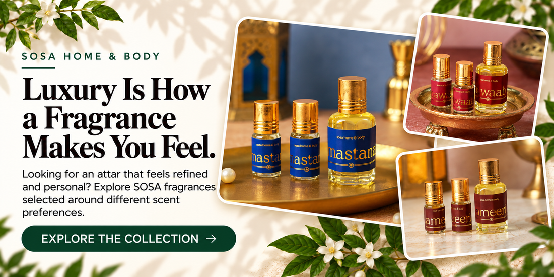 How should I compare SOSA attars by sweetness, scent character, projection and wearing occasion before buying a fragrance for close-contact environments?