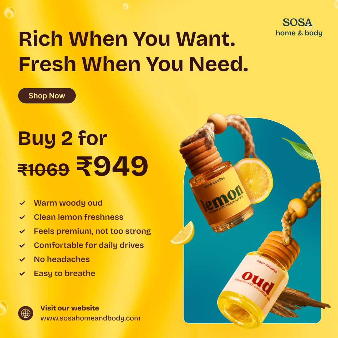 Oud + Lemon Car Perfume Combo - Long Lasting Car Air Freshener India | SOSA