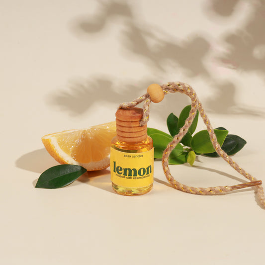 SOSA Lemon Hanging Car Freshener - 12ml Refillable Glass Bottle with Wooden Lid for Natural Diffusion