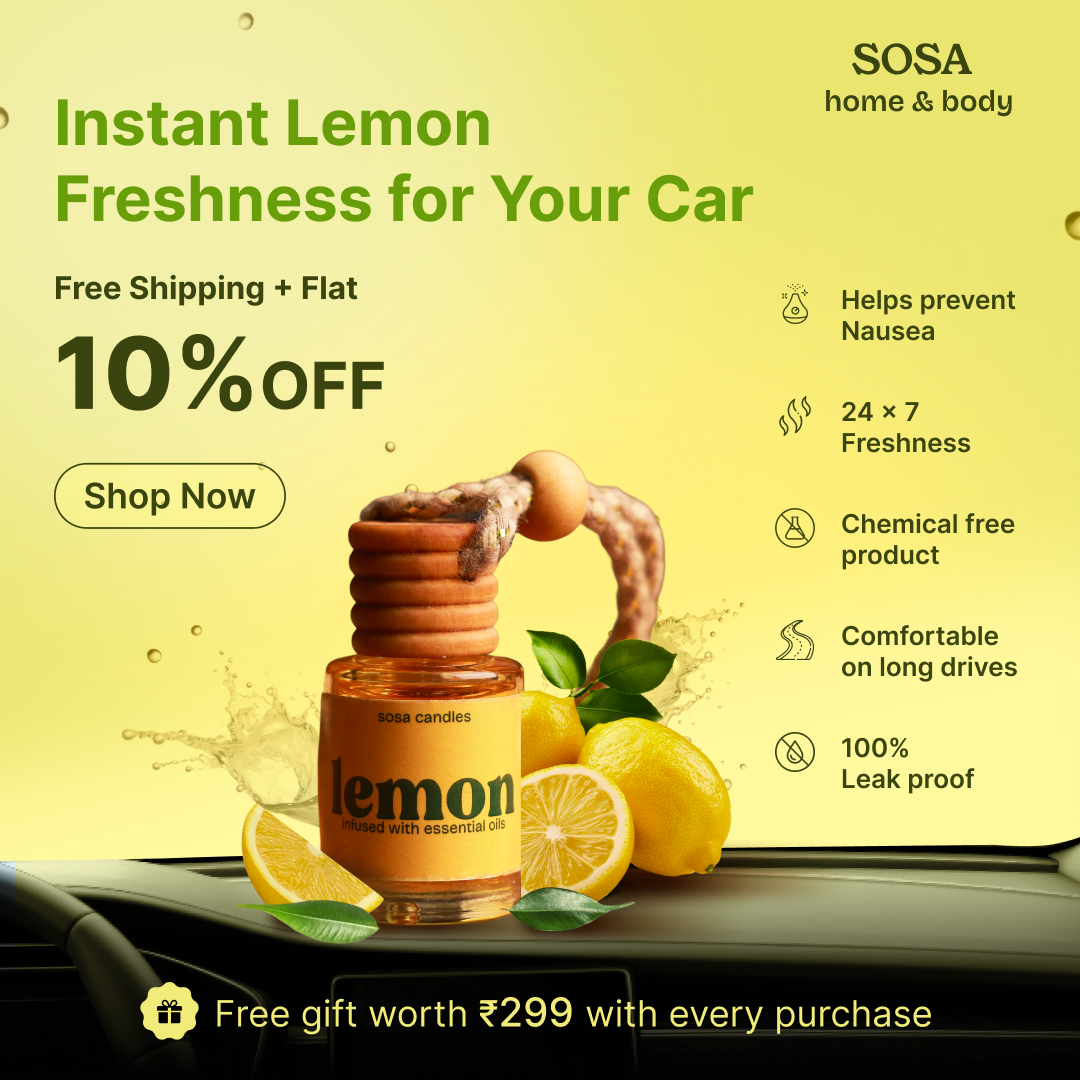 SOSA Lemon Hanging Car Freshener - 12ml Refillable Glass Bottle with Wooden Lid for Natural Diffusion