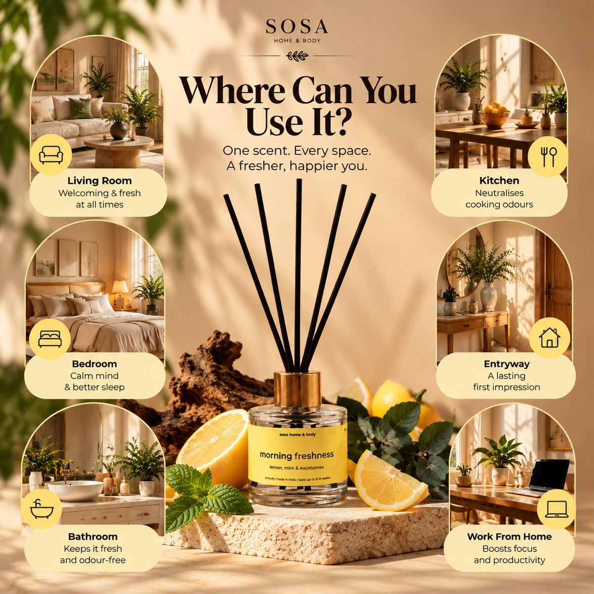 SOSA Morning Freshness | Energising Malabar Lemon & Mint Reed Diffuser